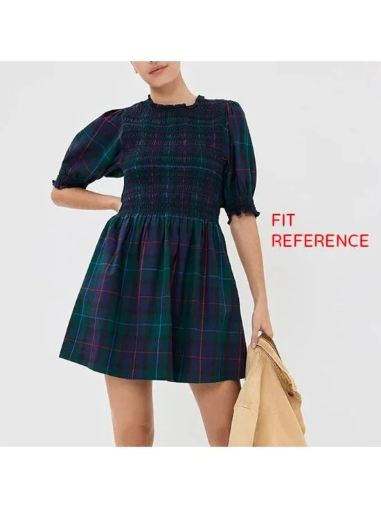 New Hill House Vivi 100% Cotton Plaid Mini Nap Dress Blue White XXS - Picture 2 of 9